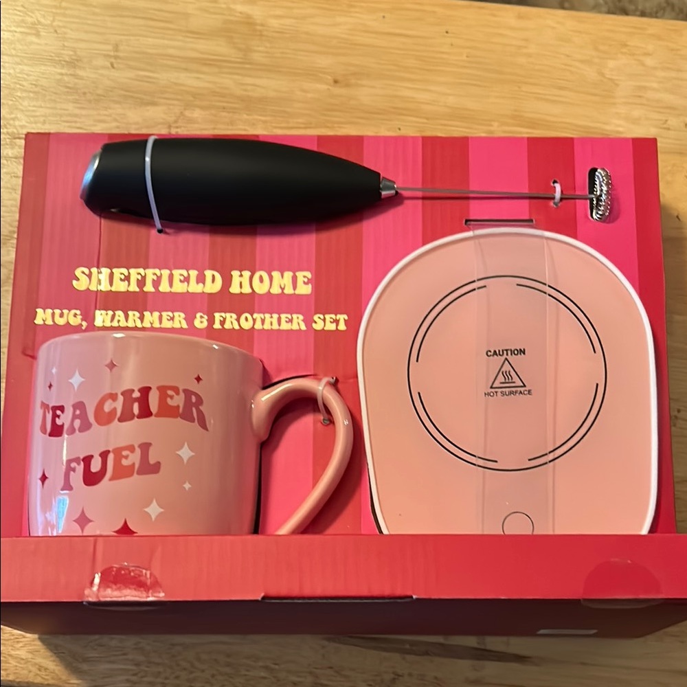 Sheffield Home Pink teacher Coffee Mug, warmer and frother Set
